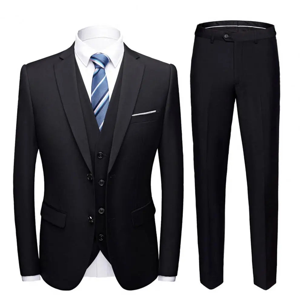 3 Piece Blazer+Vest+Pants Set Blazer Jacket Vest Trousers Business Suit Lapel Single Breasted Slim Wedding Banquet Prom Men Suit