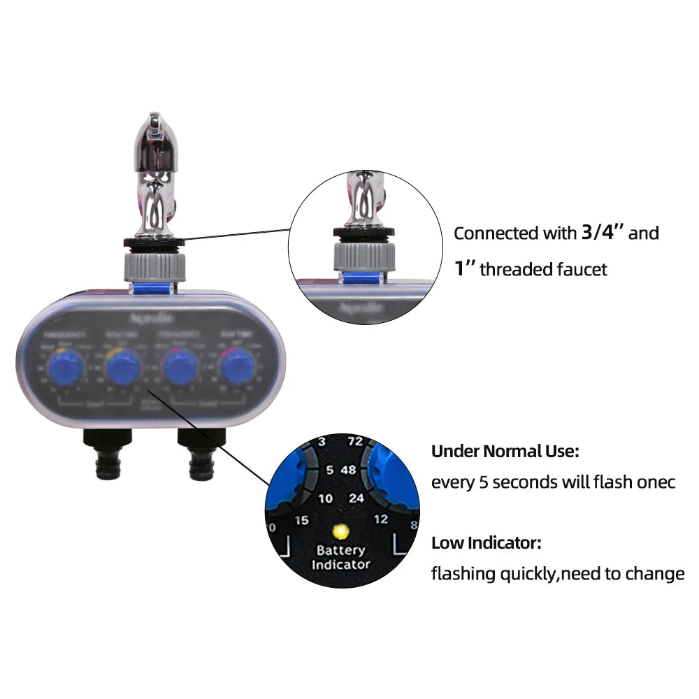 Ball Valve Electronic Automatic Watering Two Outlet Four Dials  Water Timer Garden Irrigation Controller for Garden, Yard #21032