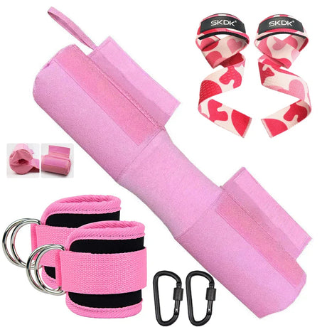 3 in 1 Barbell Pad Set Weightlifting Wrist Wrap Gloves and Gym Ankle Straps Men Women Lunges Hip Thrusts Powerlifting Deadlift