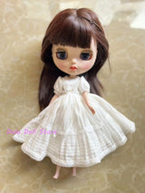 （Special Sale）Dula Doll Clothes Dress White Summer short sleeves double skirt Blythe ob24 Bjd Doll