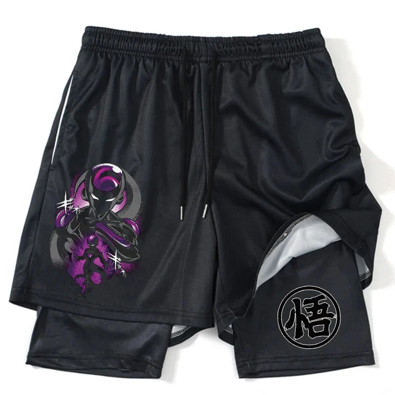 New Print Anime Shorts Men Women 2 in 1 Quick Dry Mesh Gym Shorts to Fitness Running Summer Black Performance Scanties