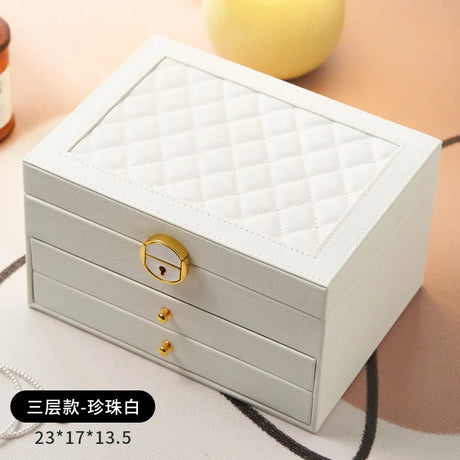 Rhombic three-layer drawer-type lock jewelry storage box necklace ring ear jewelry storage box jewelry box