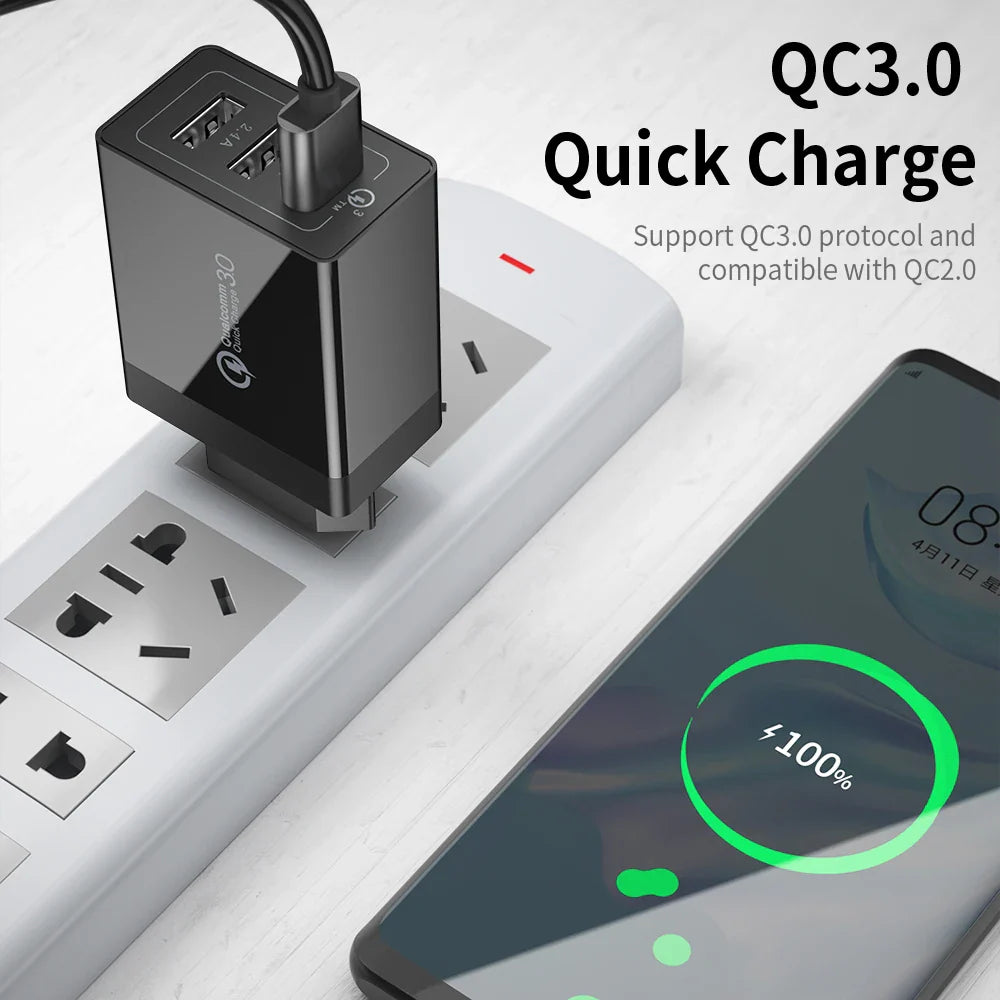 Essager 30W USB Charger Quick Charge 3.0 For iPhone 14 Samsung Xiaomi 3 Port Multi Plug Wall Mobile Phone Fast Charging