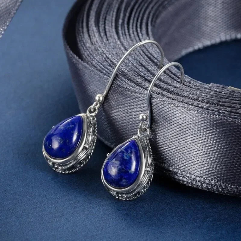 Bohemian Water Drop Blue Stone Earrings for Women Tibetan Jewelry Fashion Cubic Zircon Dangle Earrings Accessories