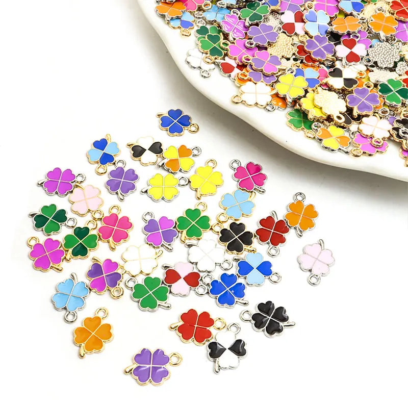 Dopamine Four-leaf Clover Enamel Charms 20pcs DIY Necklace Bracelet Earrings Keyring Amulet Pendants Creative Gift Accessories