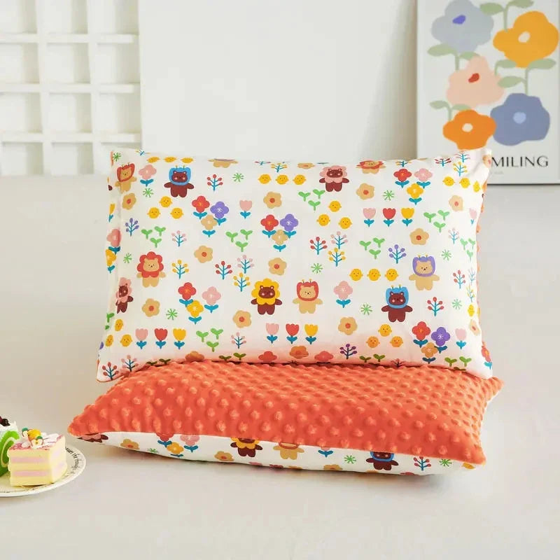 1 Pc Short Plush Baby Pillow Case With Zipper Double-sided Use Children's Pillow Case 100% Cotton Kindergarten Nap Pillow Cover