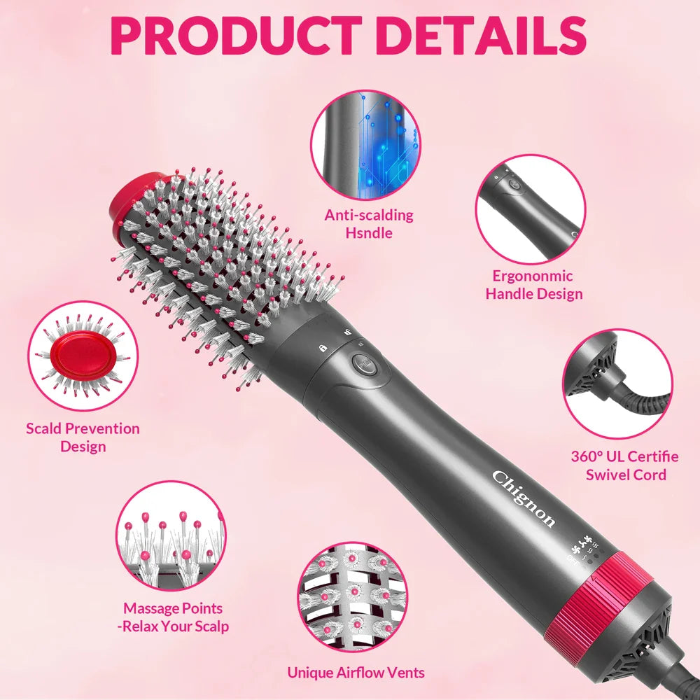 CHIGNON Hair Dryer Brush Hot Air Brush Styler One Step Styler Blow Dryer Brush Create Voluminous Curls Hair Styling Appliances