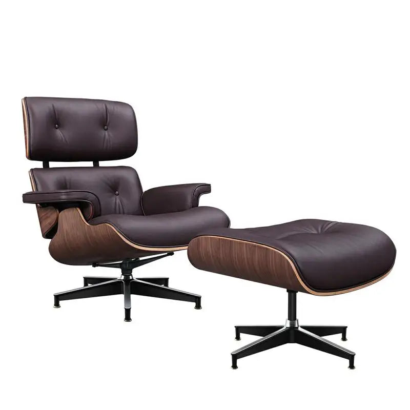 US Inventory Modern Living Room Lounge Chairs Arm Chair with Ottoman Stool Genuine Leather