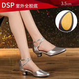 Women Glitter Leather Latin Dance Shoes Closed Toe Soft Sole Salsa Modern Shoe Tango Ballroom Dancing Shoes 3.5cm/5.5cm  Heel