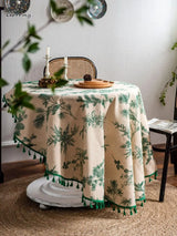 Gerring Cotton Linen Tablecloths Green Printed Table Cloth Korean Napkin Coffee Round Table Cover Wedding Table Decoration