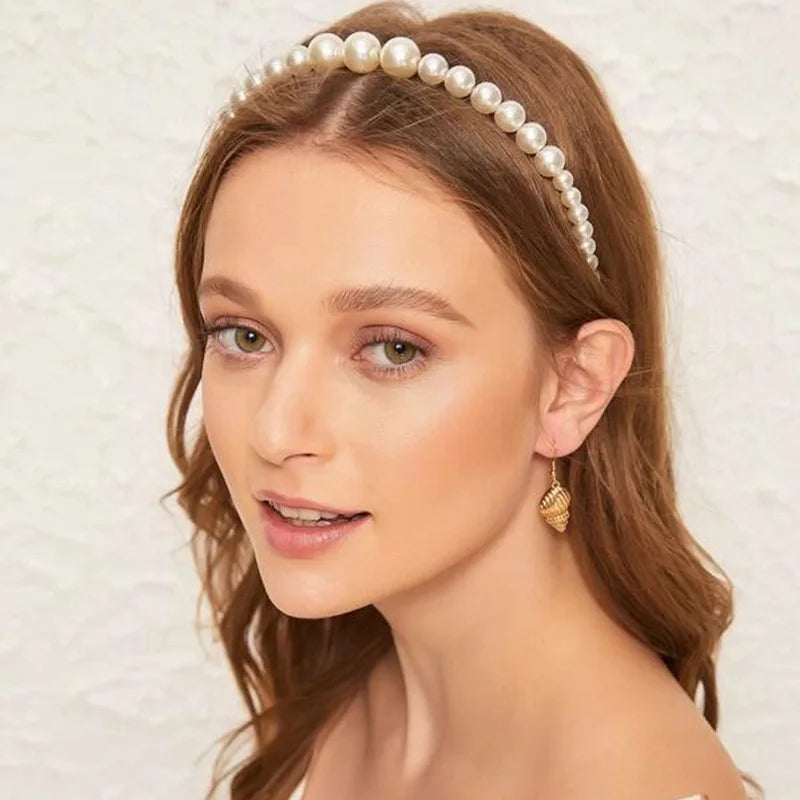 Bridal Sweet Headband Headpieces Banquet Pearls Headdress Simple Chain Hair Vine For Banquet Wedding Masquerade Hair Jewelry