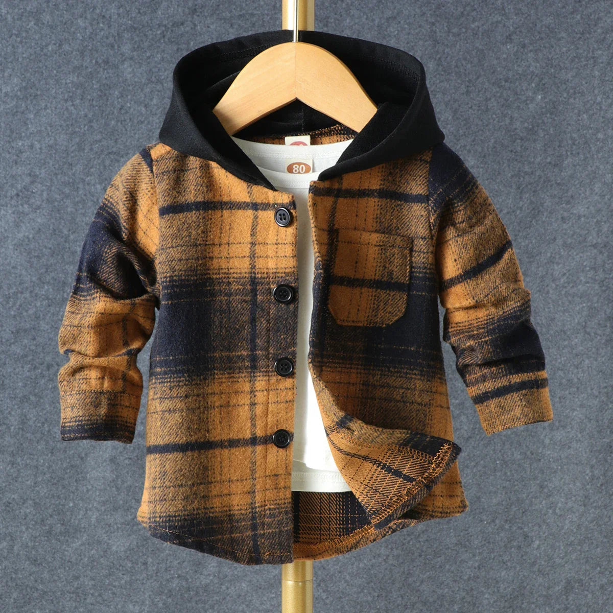 Autumn Long Sleeved Children's Clothing Boys Top Hooded Plaid Shirt Casual Cotton Winter Coat 3 6 9 Months Baby Clothing