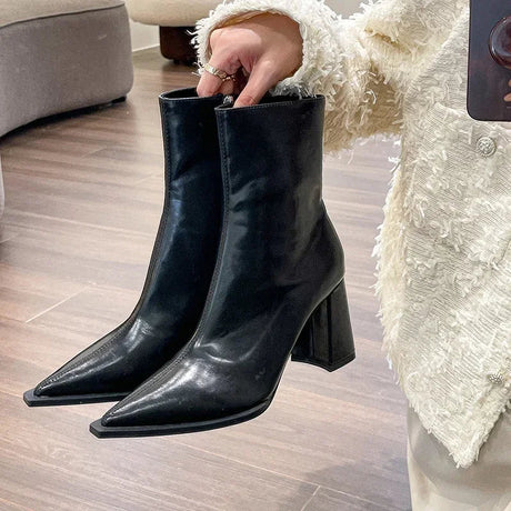 Winter Designer Ankle Boots Fashion Back Zippers Pointed Toe Ladies Elegant Short Plush Short Boots High Heel Women's Footwear