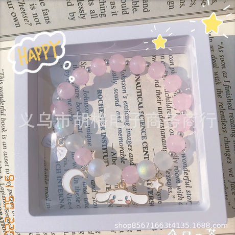 Sanrio Anime Summer Clear Jade Osmanthus Dog Bracelet Lovely Sweet Girl Student Crystal Bead Chain Animation Derivatives Gift