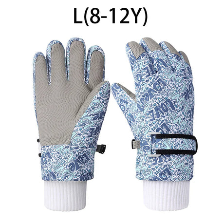 Winter Children Gloves for Boy Girl Cute Printed Five-Finger Ski Gloves Waterproof No-Slip Thickened Snow Kids Accessories 4-12Y