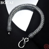 BOCAI S925 Sterling Silver Bracelet for Men and Women Simple S-Buckle 4mm 5mm 6mm Woven-Chain Personality Pure Argentum Jewelry