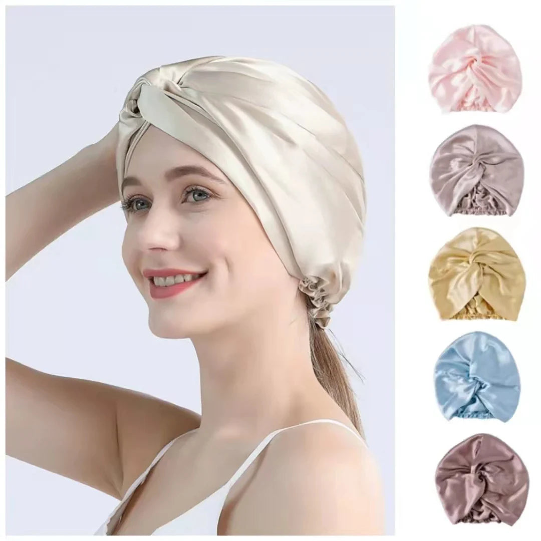 100 Mulberry Silk Turban Bonnets For Women Twisted Sleeping Night Cap 19 Momme Pure Silk Hair Wrap Cap For Curly Ladies Headwrap