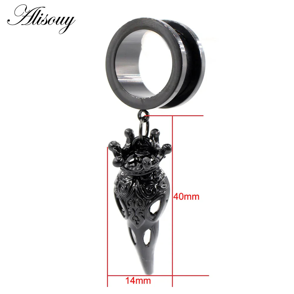 Alisouy 1PC Stainless Steel Water Drop Stone Star Moon Sword Skull Bees Dangle Earring Ear Gauge Plug Tunnel Expander Stretcher