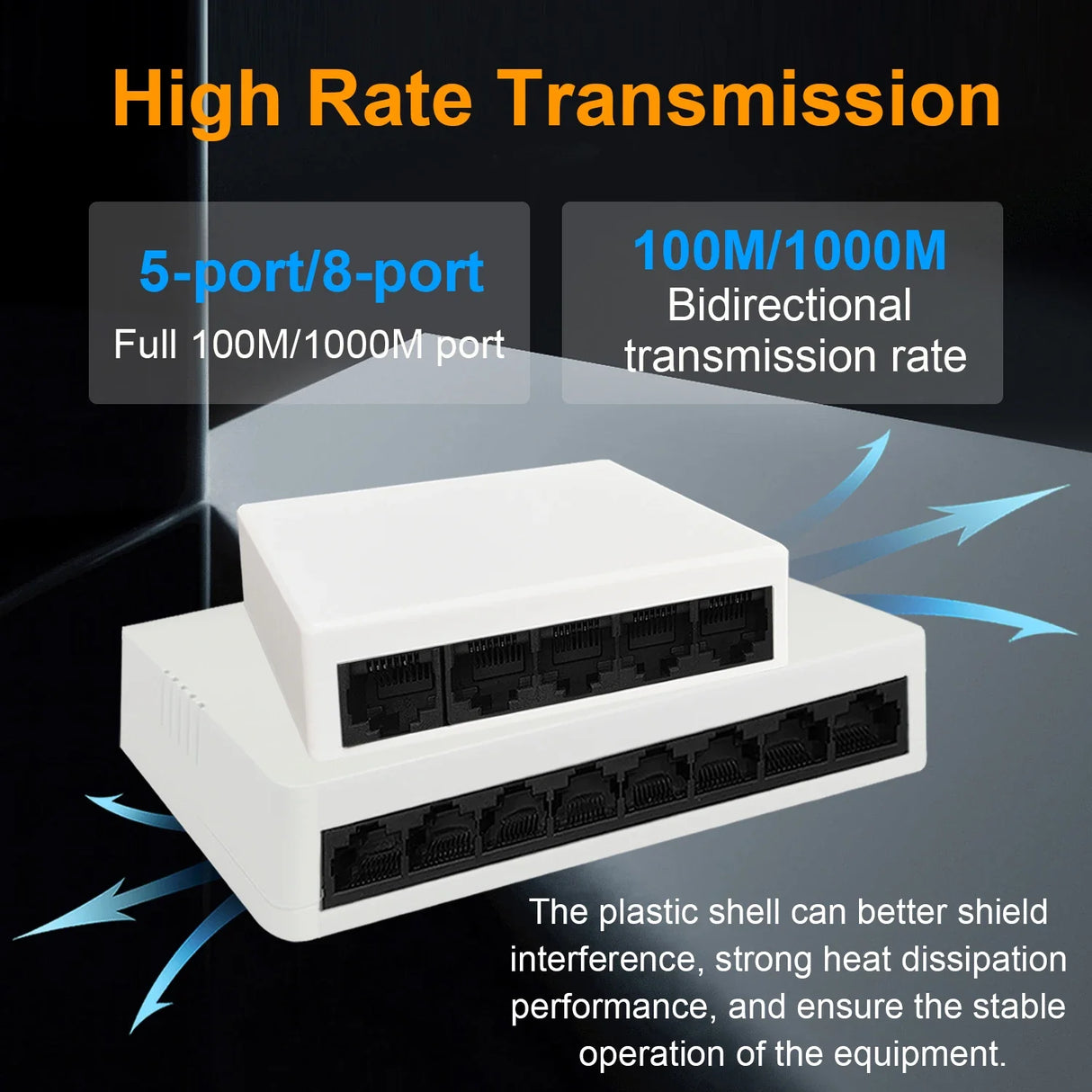 100M /1000M Unmanaged Network Ethernet Switch  5 8Port Fast RJ45 LAN Switching Hub Ethernet Smart Desktop Switch EU Plug Adapter