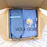 Viola Design 5PCS Gift Box Solid Cotton Sock Tie Sets Clip Pin Cufflinks Hanky Colorful Men Wedding Party Daily Cravat Accessory