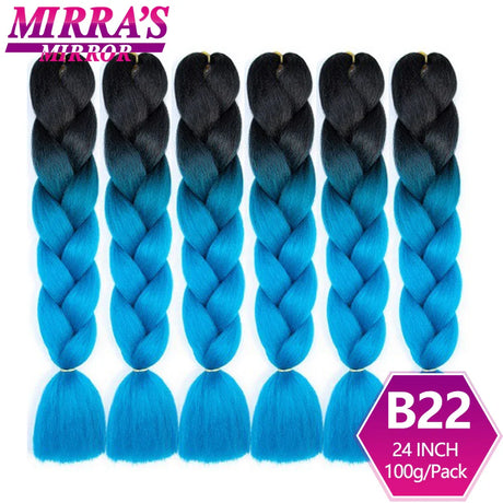 24inch Jumbo Braids Synthetic Hair For Box Braid Ombre Braiding Hair Extensions Three Tone Black Brown Blue Pink Mirra’s Mirror