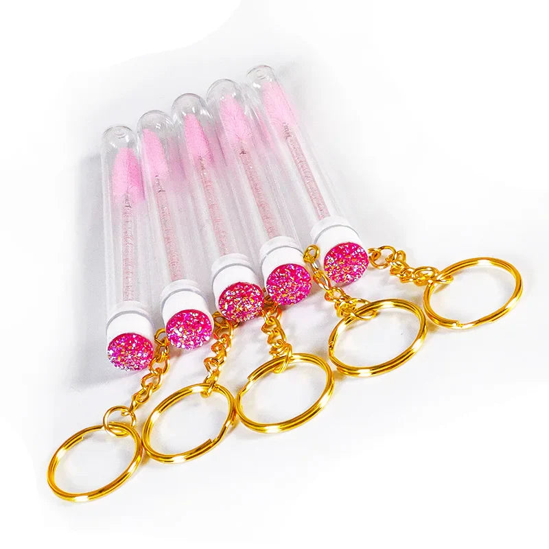 10pcs Mascara Wand Tubes Eyebrow Brush Diamond Key Chain Tube Mascara Brushes Eyelash Spoolies Brush Makeup Tools