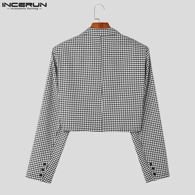 INCERUN Tops 2023 Korean Style Handsome New Mens Plaid Design Suit Casual Party Shows Male Well Fitting Short-style Blazer S-5XL