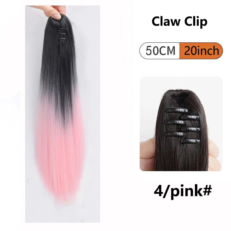 Ombre Color Straight Claw Clip On Ponytail Hair Extension Synthetic Ponytail Extension Hair For Women Pony Tail Hair Hairpiece