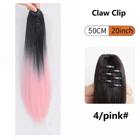 Ombre Color Straight Claw Clip On Ponytail Hair Extension Synthetic Ponytail Extension Hair For Women Pony Tail Hair Hairpiece