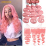 Light Pink Colored Bundles With 13x4 Frontal Weave Body Wave Remy 100% Brazilian Human Hair Pink Bundles With 4X4 Closure