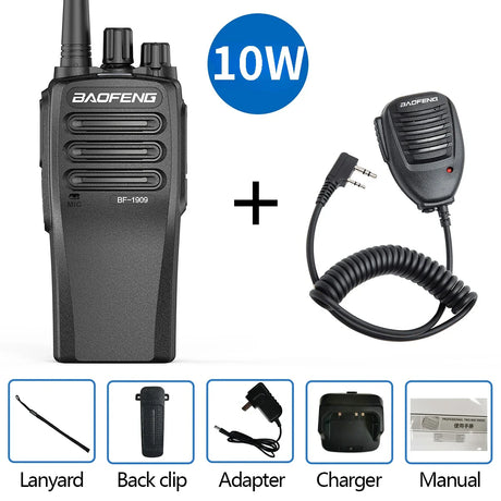 10W Baofeng BF-1909 Two-way Radio Long Range Professional Walkie Talkie TypeC 4800mAh Portable Communicator Radio For Hunting 5R