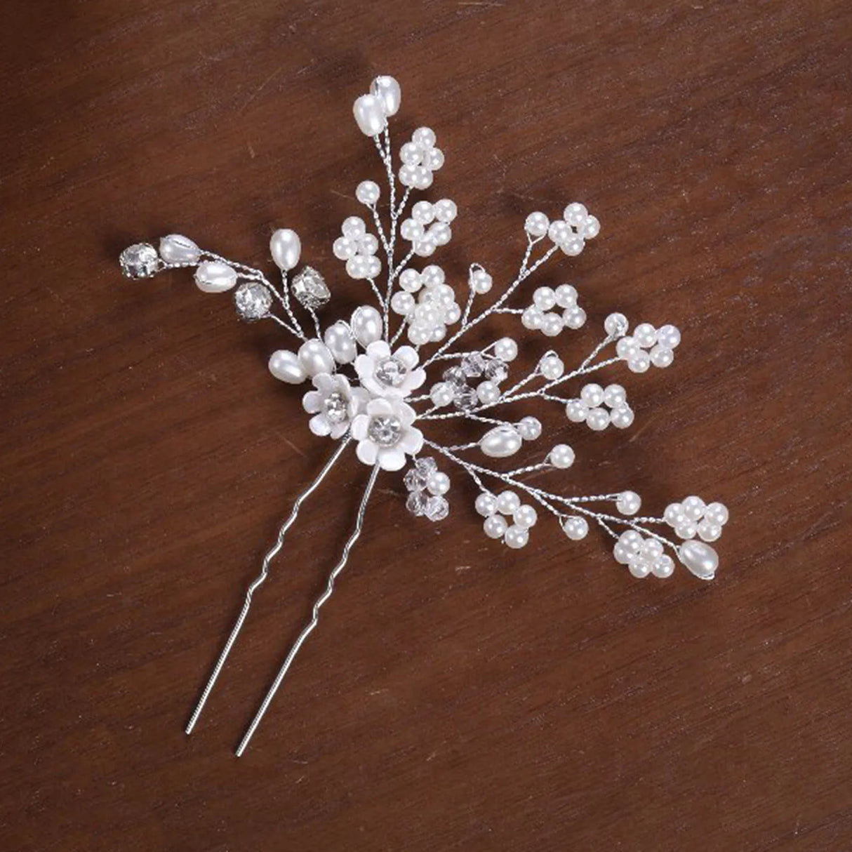 Bride Wedding Hairpins Artificial Pearls Headpieces U Shaped Hair Sticks Forks Flower Hairclips Women Girls Hair Jewelry