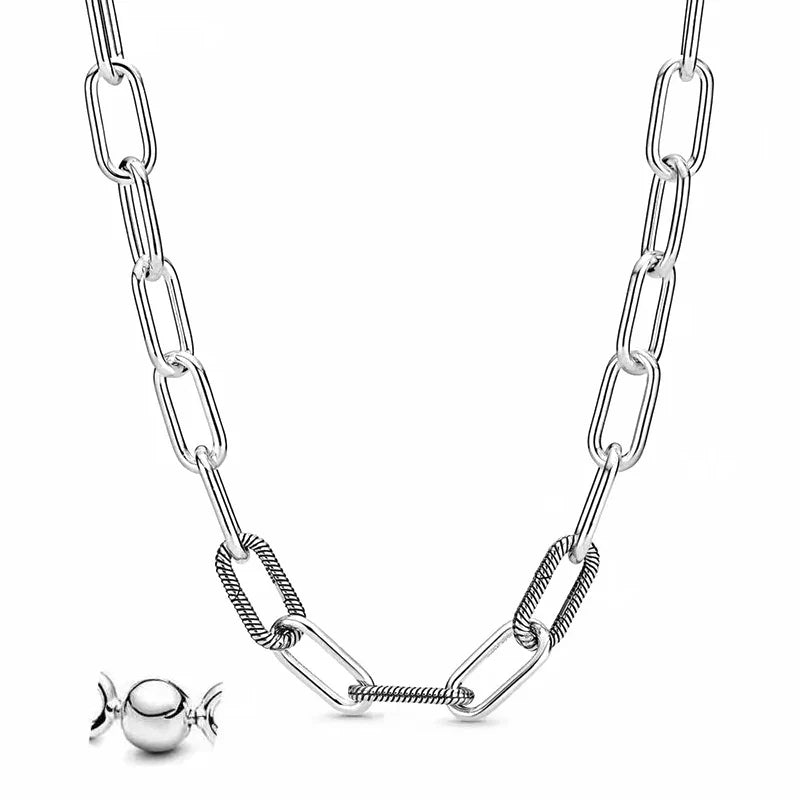 Fit Original Pandora ME Small-Link Chain Necklace Beaded Double Layer Chain Logo Pearl Pendant DIY Women's  Necklace Jewelry