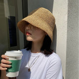 Beach Korean Straw Hat Summer Women Visor Bucket Hat Fisherman Hat Hand Weaving Panama Girl Fishing Chapeau Sun Hats for Women