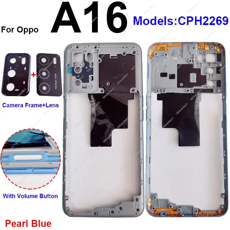 Middle Housing For OPPO A16 A16S Middle Frame Cover Bezel with/without NFC Side Button Camera Lens Frame Parts