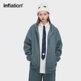 INFLATION Casual Zip Up Hoodies Men Winter Thick Fleece Sweat Jacket Unisex Matching Hooded Sweatshirt Couple