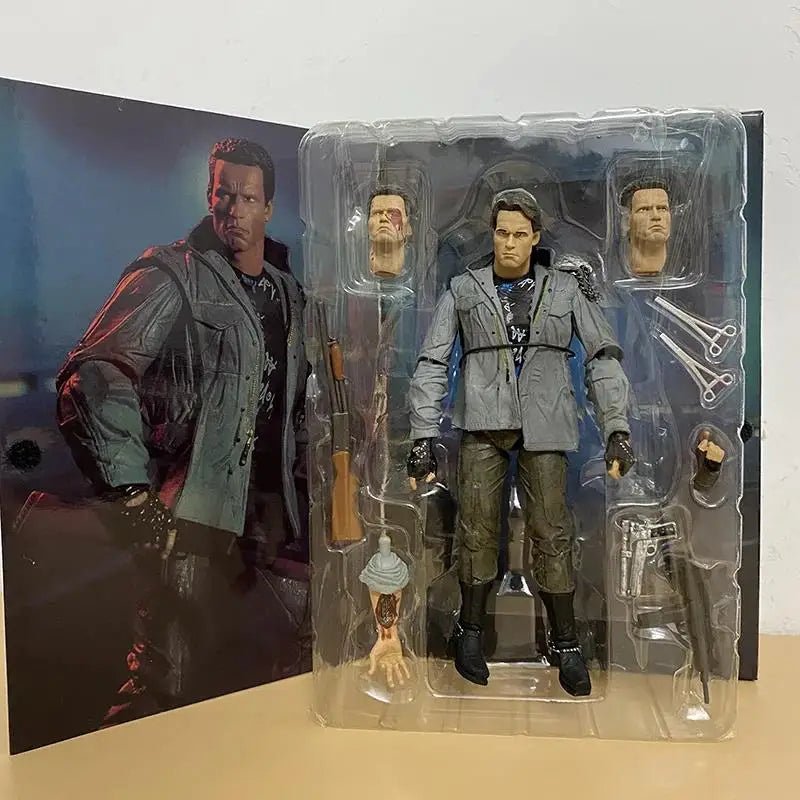 NECA Terminator 2 Judgment Day T-1000 Motorcycle Ultimate Copy T-800 Tech Noir Police Station Assault 18cm PVC Action Figure Toy