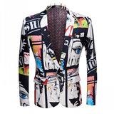 Mens Fashion Print 2PCS Set Casual Plus Size Hip Hot Male Slim Fit Suits Man Singer Wedding Costume Club Party Coat Jacket Pants