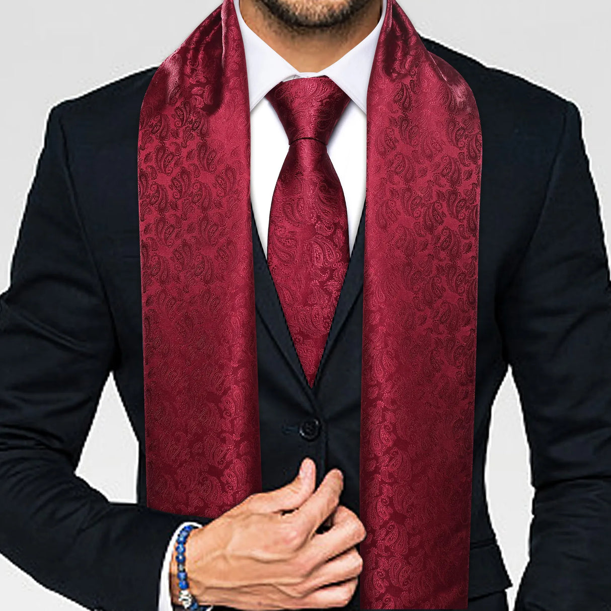 New Fashion Men Scarf Tie Set Blue Gold Jacquard Paisley Silk Autumn Winter Hanky Cufflink Casual Business Shawl Gift Barry.Wang