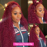 Water Wave Burgundy 13x6 Hd Lace Frontal Human Hair Wigs For Women Red Colored 13x4 Transparent Lace Curly Deep Wave Frontal Wig