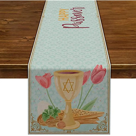 Jewish Menorah Hanukkah Holiday Kitchen Dining Table Decoration for Indoor Outdoor Home Party Decor Dustproof Table Runners