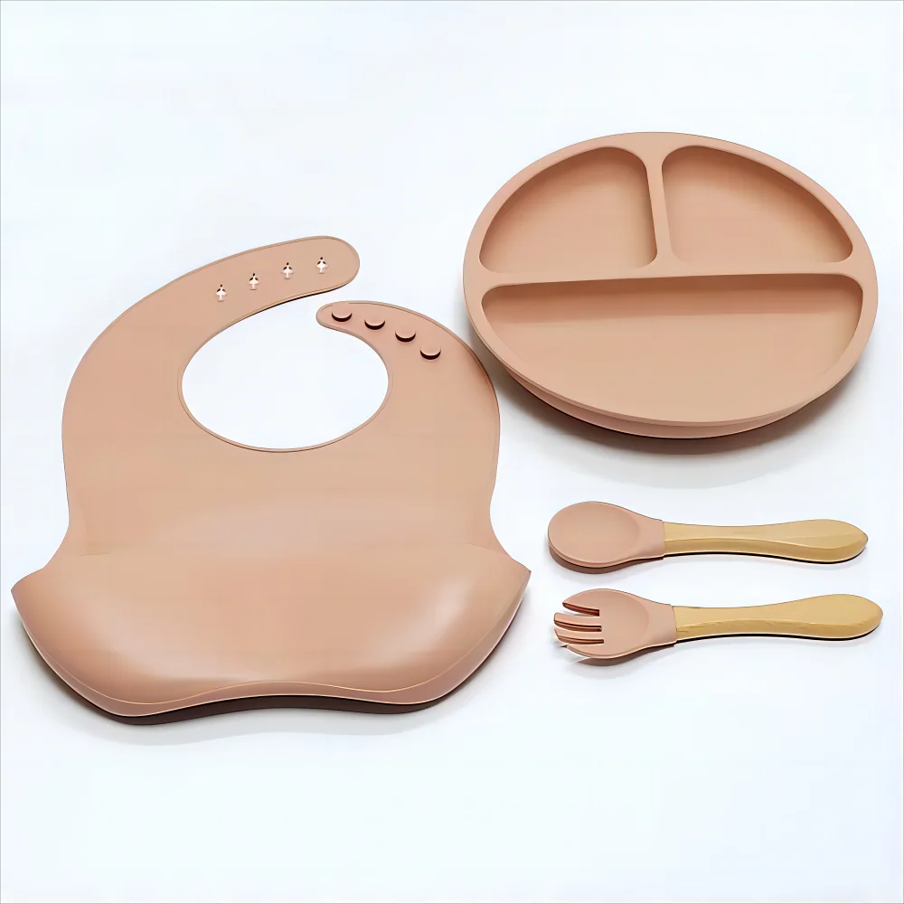 Children's silicone tableware sets baby complementary bowl baby eating fork and spoon set suction anti-fall