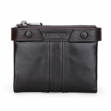 CONTACT'S Genuine Leather Women Wallets Short Casual Bifold Hasp RFID Purse ZIpper Coin Purses Card Holder Money Clip Female Bag