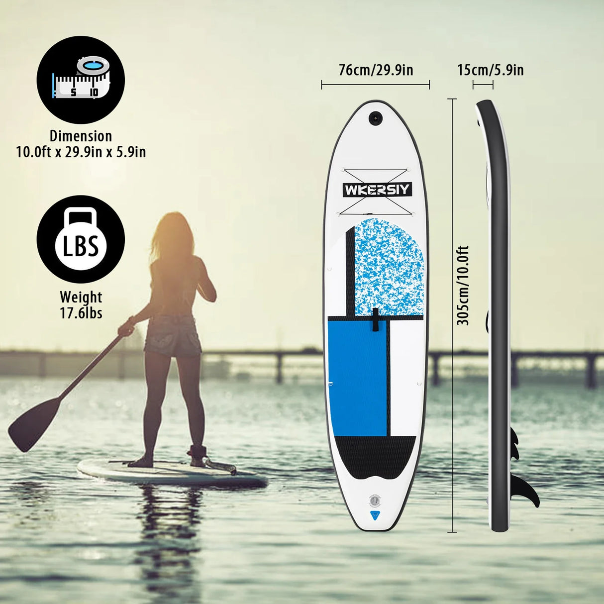 Inflatable Stand Up Paddle Board Non-Slip SUP Board Water SurfBoard Accessories Set with Air Pump Carry Bag Leash Standing Boat