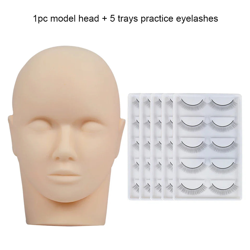 Training False Eyelash Practice Lash Silicone Mannequin Model Head for Beginner Training Set Practicing Eyelash Extension Tools