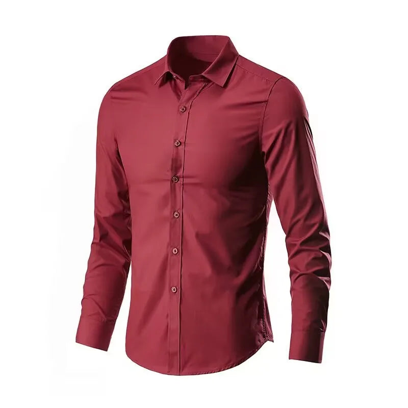 Men's Elastic Spring And Autumn New long Sleeve Shirt Anti-wrinkle Free ironing Business Comfort Fashion Breathable Slim