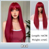 AS  Cosplay Wig With Bangs Synthetic Straight Hair 24 Inch Long Heat-Resistant Pink Wig For Women