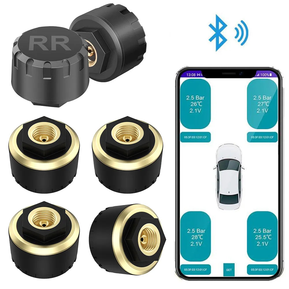 Car TPMS Tire Pressure Monitoring System Bluetooth 5.0 Mobile Phone Display Motorcycle Car Tyre Pressure Sensor for lOS Android