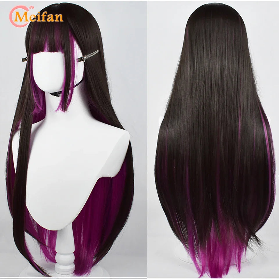 MEIFAN Synthetic Long Straight Lolita Wig with Bangs Wig Girl Cute Mixed Black Red Blonde Cosplay Party Halloween Harajuku Wig