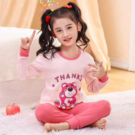 Autumn Cotton Sleepwear Sets for Children Baby Girls Lovely Heart Pajamas 2Pcs Long Sleeve Shirts+Pants Loungewear Kids Clothing